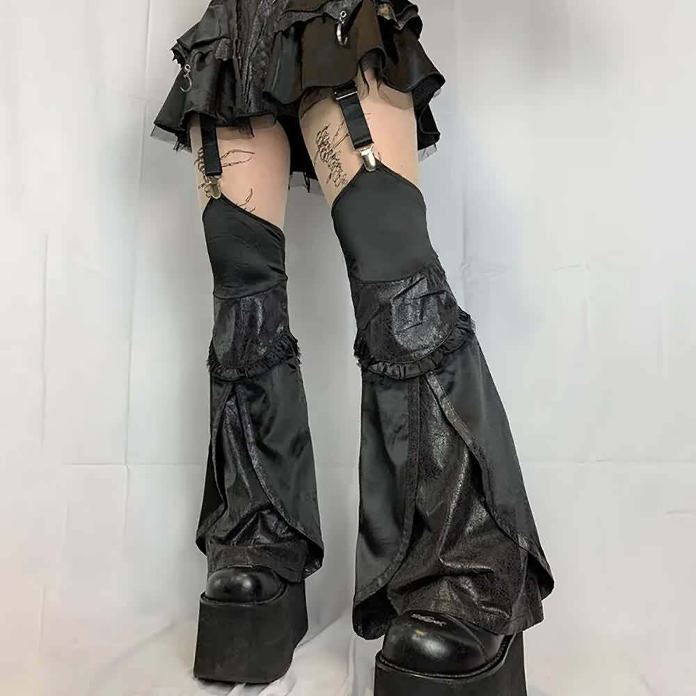 Y2K Gothic Punk Mini Skirt & Flare Leg Warmers - 90s Grunge Summer Outfit