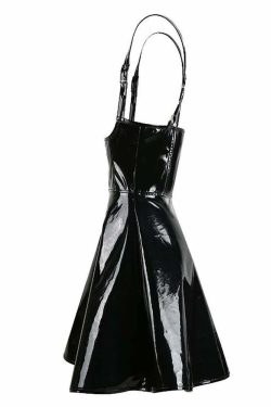 Y2K Gothic Punk Patent Leather Skirt - Retro 90s Grunge Outfit, Y2K Summer & Party Fashion