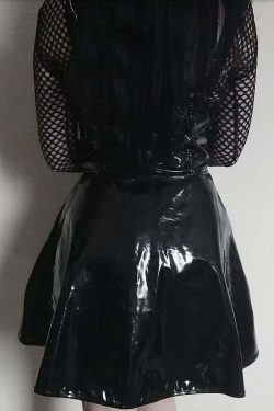 Y2K Gothic Punk Patent Leather Skirt - Retro 90s Grunge Outfit, Y2K Summer & Party Fashion