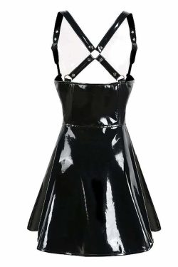 Y2K Gothic Punk Patent Leather Skirt - Retro 90s Grunge Outfit, Y2K Summer & Party Fashion