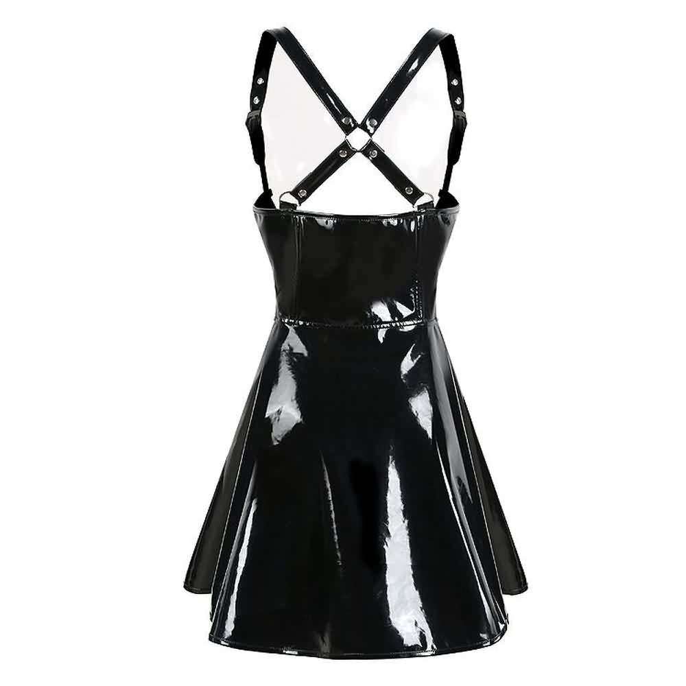 Y2K Gothic Punk Patent Leather Skirt - Retro 90s Grunge Outfit, Y2K Summer & Party Fashion