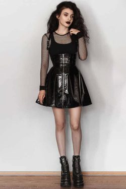 Y2K Gothic Punk Patent Leather Skirt - Retro 90s Grunge Outfit, Y2K Summer & Party Fashion