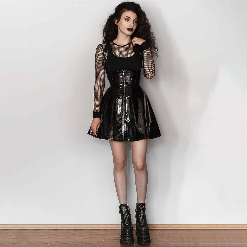 Y2K Gothic Punk Patent Leather Skirt - Retro 90s Grunge Outfit, Y2K Summer & Party Fashion