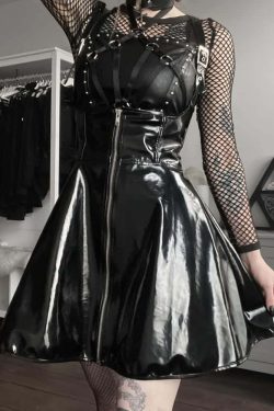 Y2K Gothic Punk Patent Leather Skirt - Retro 90s Grunge Outfit, Y2K Summer & Party Fashion