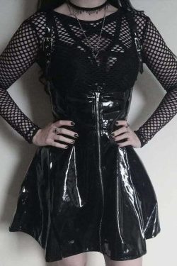 Y2K Gothic Punk Patent Leather Skirt - Retro 90s Grunge Outfit, Y2K Summer & Party Fashion