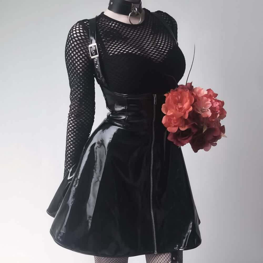 Y2K Gothic Punk Patent Leather Skirt - Retro 90s Grunge Outfit, Y2K Summer & Party Fashion