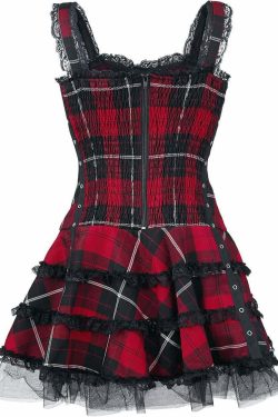 Y2K Gothic Punk Red Plaid Dress - 90s Grunge Summer Outfit, Retro Style, Y2K Party Fashion