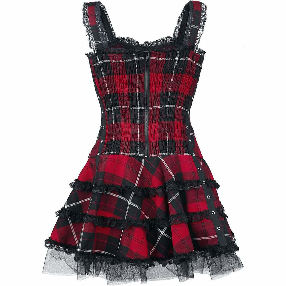 Y2K Gothic Punk Red Plaid Dress - 90s Grunge Summer Outfit, Retro Style, Y2K Party Fashion