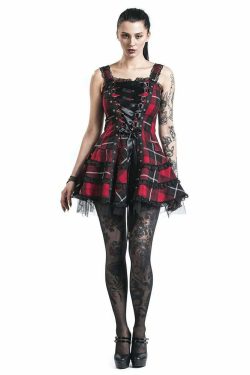 Y2K Gothic Punk Red Plaid Dress - 90s Grunge Summer Outfit, Retro Style, Y2K Party Fashion