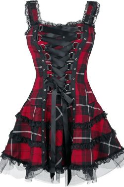 Y2K Gothic Punk Red Plaid Dress - 90s Grunge Summer Outfit, Retro Style, Y2K Party Fashion