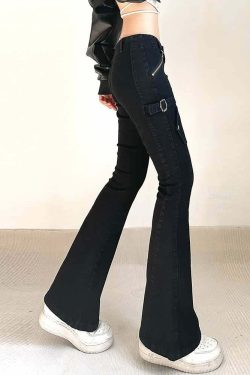 Y2K Gothic Punk Skinny Flare Jeans - Retro 90s Grunge, Summer Y2K Outfits, Hip Hop Fashion