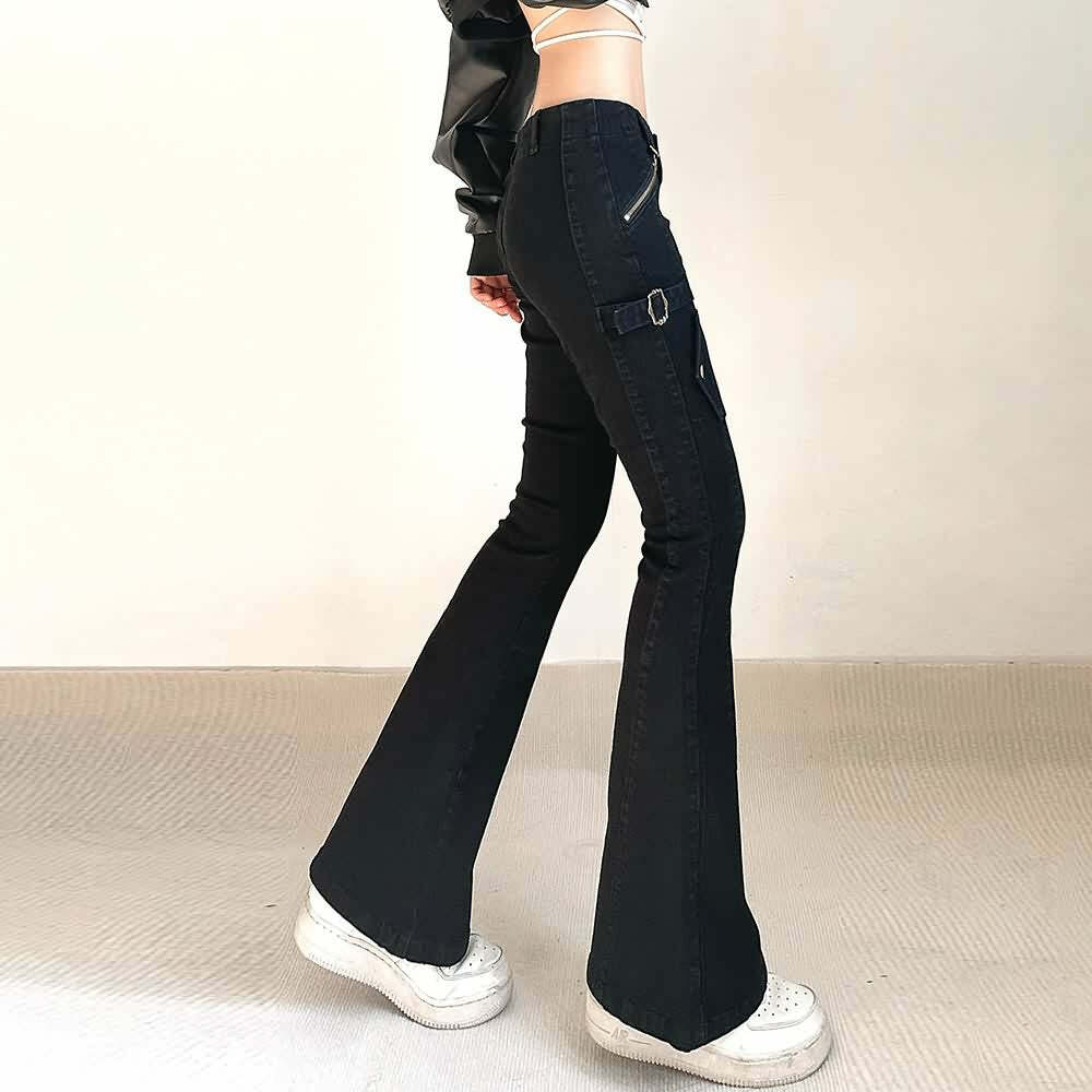 Y2K Gothic Punk Skinny Flare Jeans - Retro 90s Grunge, Summer Y2K Outfits, Hip Hop Fashion