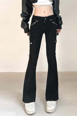 Y2K Gothic Punk Skinny Flare Jeans - Retro 90s Grunge, Summer Y2K Outfits, Hip Hop Fashion