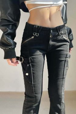 Y2K Gothic Punk Skinny Flare Jeans - Retro 90s Grunge, Summer Y2K Outfits, Hip Hop Fashion