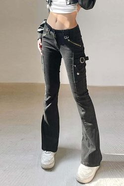 Y2K Gothic Punk Skinny Flare Jeans - Retro 90s Grunge, Summer Y2K Outfits, Hip Hop Fashion