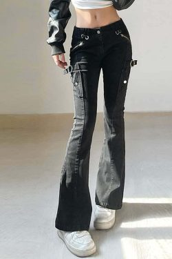 Y2K Gothic Punk Skinny Flare Jeans - Retro 90s Grunge, Summer Y2K Outfits, Hip Hop Fashion