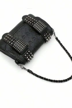 Y2K Gothic Punk Skull Leather Crossbody Bag - Retro 90s Grunge Fashion, Y2K Club Outfit