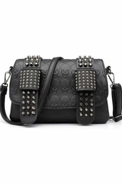 Y2K Gothic Punk Skull Leather Crossbody Bag - Retro 90s Grunge Fashion, Y2K Club Outfit