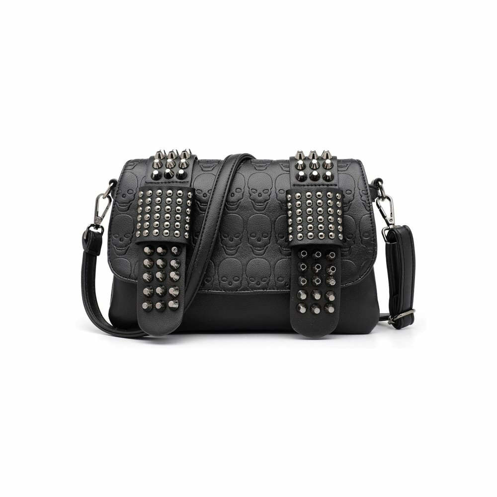 Y2K Gothic Punk Skull Leather Crossbody Bag - Retro 90s Grunge Fashion, Y2K Club Outfit