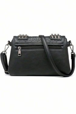 Y2K Gothic Punk Skull Leather Crossbody Bag - Retro 90s Grunge Fashion, Y2K Club Outfit
