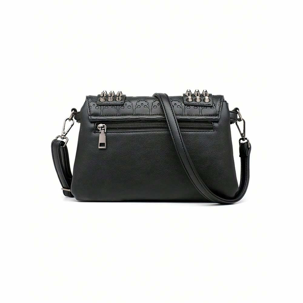Y2K Gothic Punk Skull Leather Crossbody Bag - Retro 90s Grunge Fashion, Y2K Club Outfit