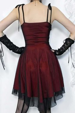 Y2K Gothic Red Mesh Ruched Mini Dress - 90s Grunge Summer Party Outfit