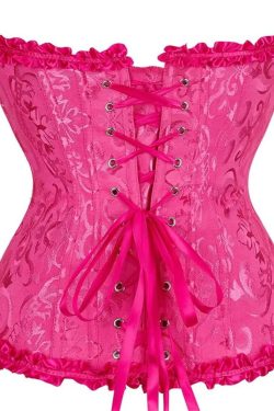 Y2K Gothic Red Ruffle Trim Overbust Corset - Retro 90s Grunge Summer Party Outfit