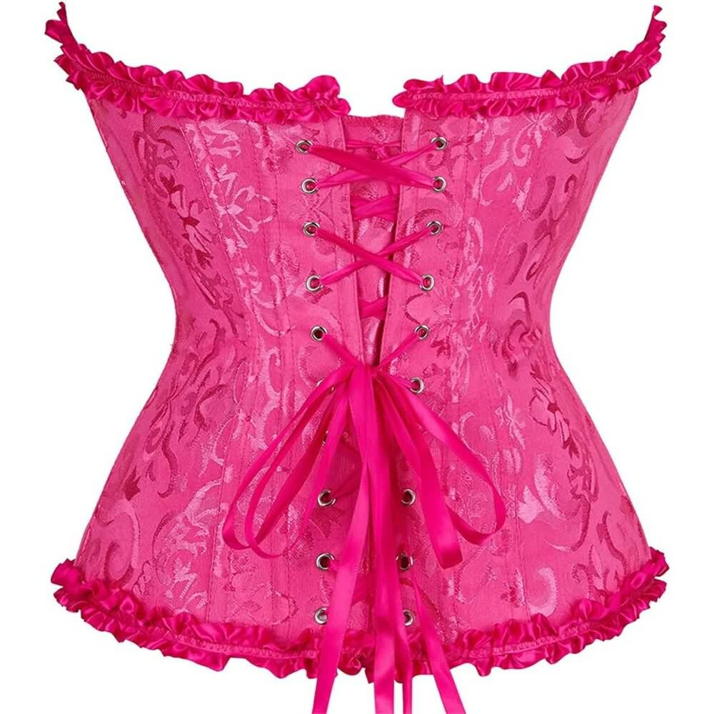 Y2K Gothic Red Ruffle Trim Overbust Corset - Retro 90s Grunge Summer Party Outfit
