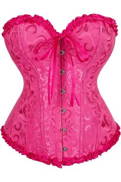 Y2K Gothic Red Ruffle Trim Overbust Corset - Retro 90s Grunge Summer Party Outfit