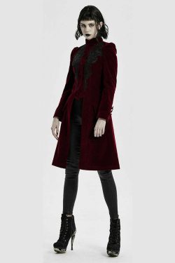 Y2K Gothic Red Velvet Coat - Retro 90s Grunge, Pastel Goth, Y2K Party & Club Outfits