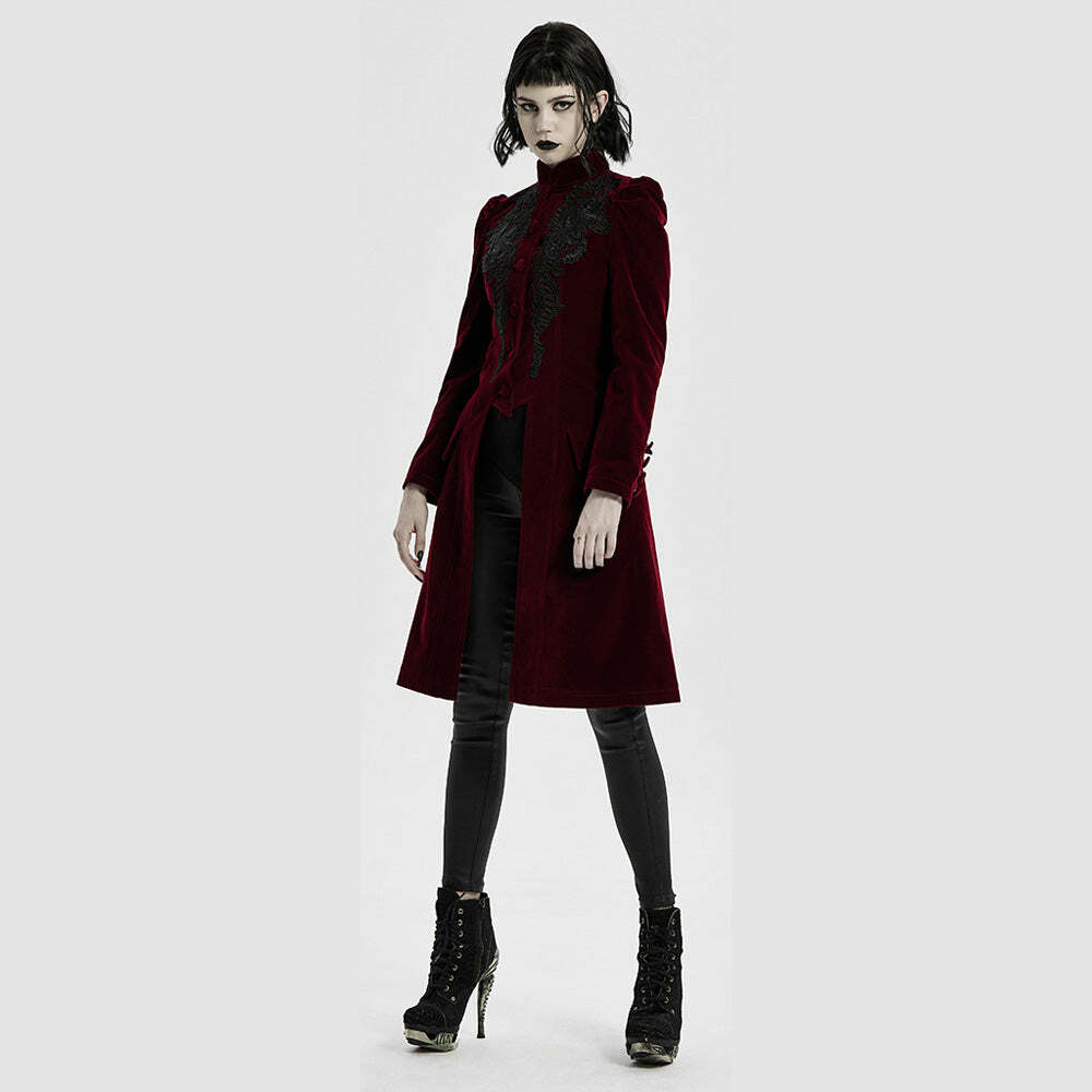 Y2K Gothic Red Velvet Coat - Retro 90s Grunge, Pastel Goth, Y2K Party & Club Outfits