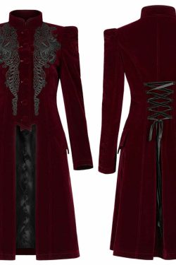 Y2K Gothic Red Velvet Coat - Retro 90s Grunge, Pastel Goth, Y2K Party & Club Outfits