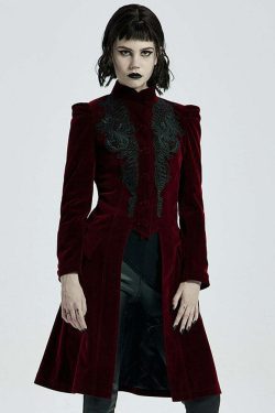 Y2K Gothic Red Velvet Coat - Retro 90s Grunge, Pastel Goth, Y2K Party & Club Outfits