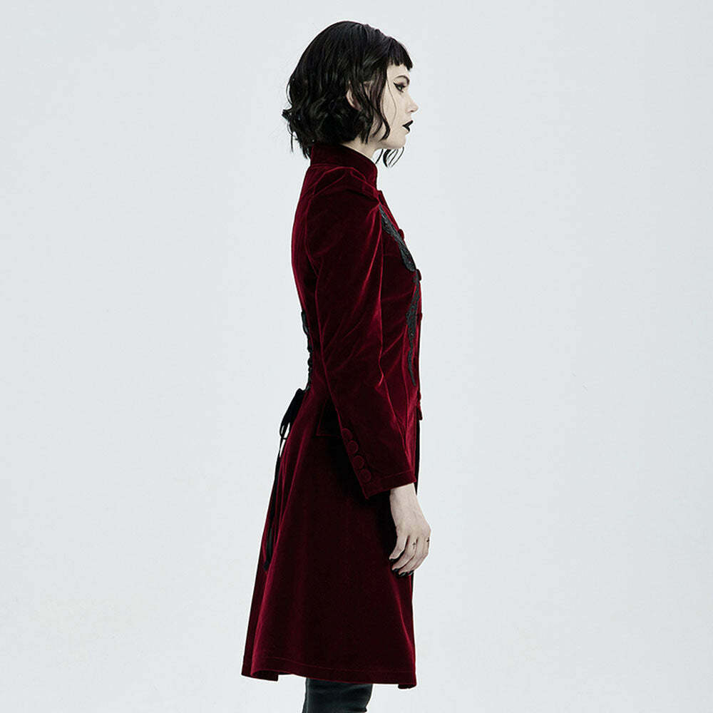 Y2K Gothic Red Velvet Coat - Retro 90s Grunge, Pastel Goth, Y2K Party & Club Outfits