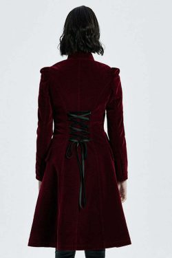 Y2K Gothic Red Velvet Coat - Retro 90s Grunge, Pastel Goth, Y2K Party & Club Outfits