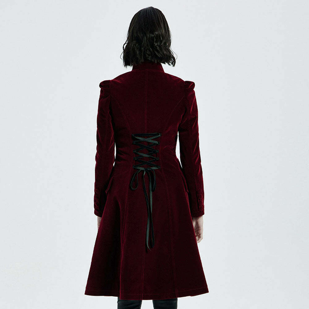 Y2K Gothic Red Velvet Coat - Retro 90s Grunge, Pastel Goth, Y2K Party & Club Outfits