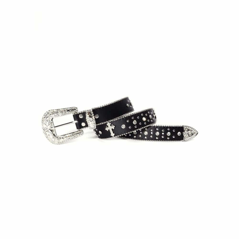 Y2K Gothic Rhinestone Punk Rock Cross Buckle Belt - Retro 90s Grunge Fashion Accessory