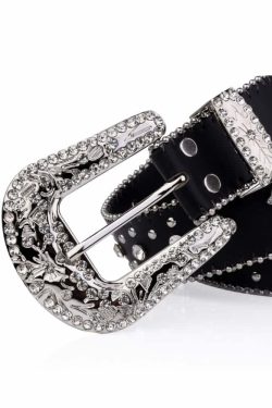 Y2K Gothic Rhinestone Punk Rock Cross Buckle Belt - Retro 90s Grunge Fashion Accessory