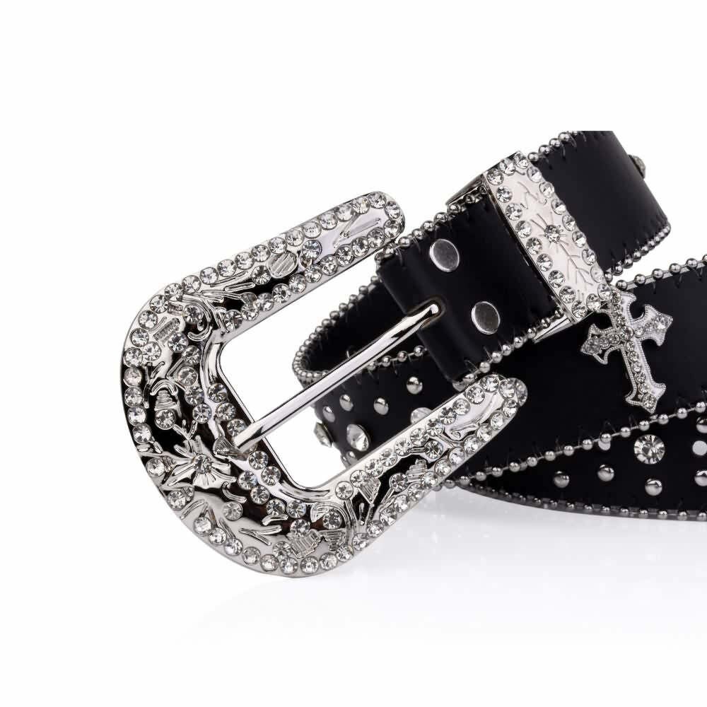 Y2K Gothic Rhinestone Punk Rock Cross Buckle Belt - Retro 90s Grunge Fashion Accessory