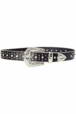 Y2K Gothic Rhinestone Punk Rock Cross Buckle Belt - Retro 90s Grunge Fashion Accessory