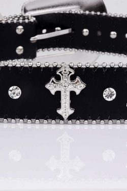 Y2K Gothic Rhinestone Punk Rock Cross Buckle Belt - Retro 90s Grunge Fashion Accessory