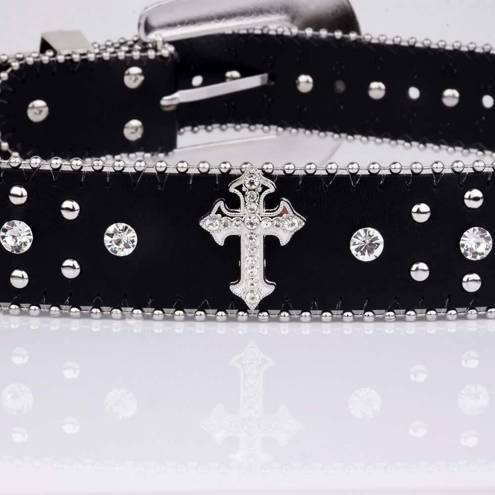 Y2K Gothic Rhinestone Punk Rock Cross Buckle Belt - Retro 90s Grunge Fashion Accessory