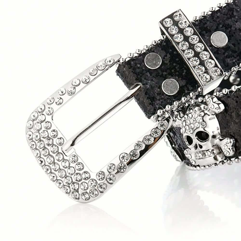 Y2K Gothic Rhinestone Skull Buckle Belt - Retro 90s Grunge Punk Rock Fashion Accessory
