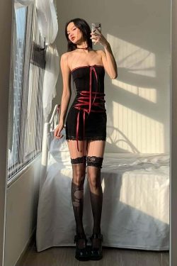 Y2K Gothic Ribbon Off Shoulder Bodycon Mini Dress - 90s Grunge Summer Party Outfit