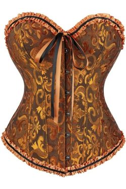Y2K Gothic Ruffle Trim Hourglass Overbust Corset - Retro 90s Grunge & Pastel Goth Fashion