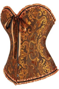 Y2K Gothic Ruffle Trim Hourglass Overbust Corset - Retro 90s Grunge & Pastel Goth Fashion