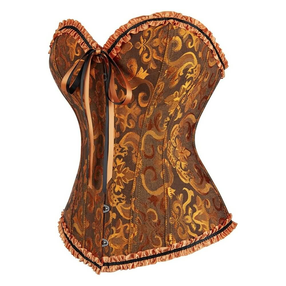 Y2K Gothic Ruffle Trim Hourglass Overbust Corset - Retro 90s Grunge & Pastel Goth Fashion