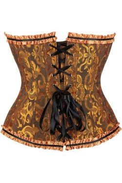 Y2K Gothic Ruffle Trim Hourglass Overbust Corset - Retro 90s Grunge & Pastel Goth Fashion