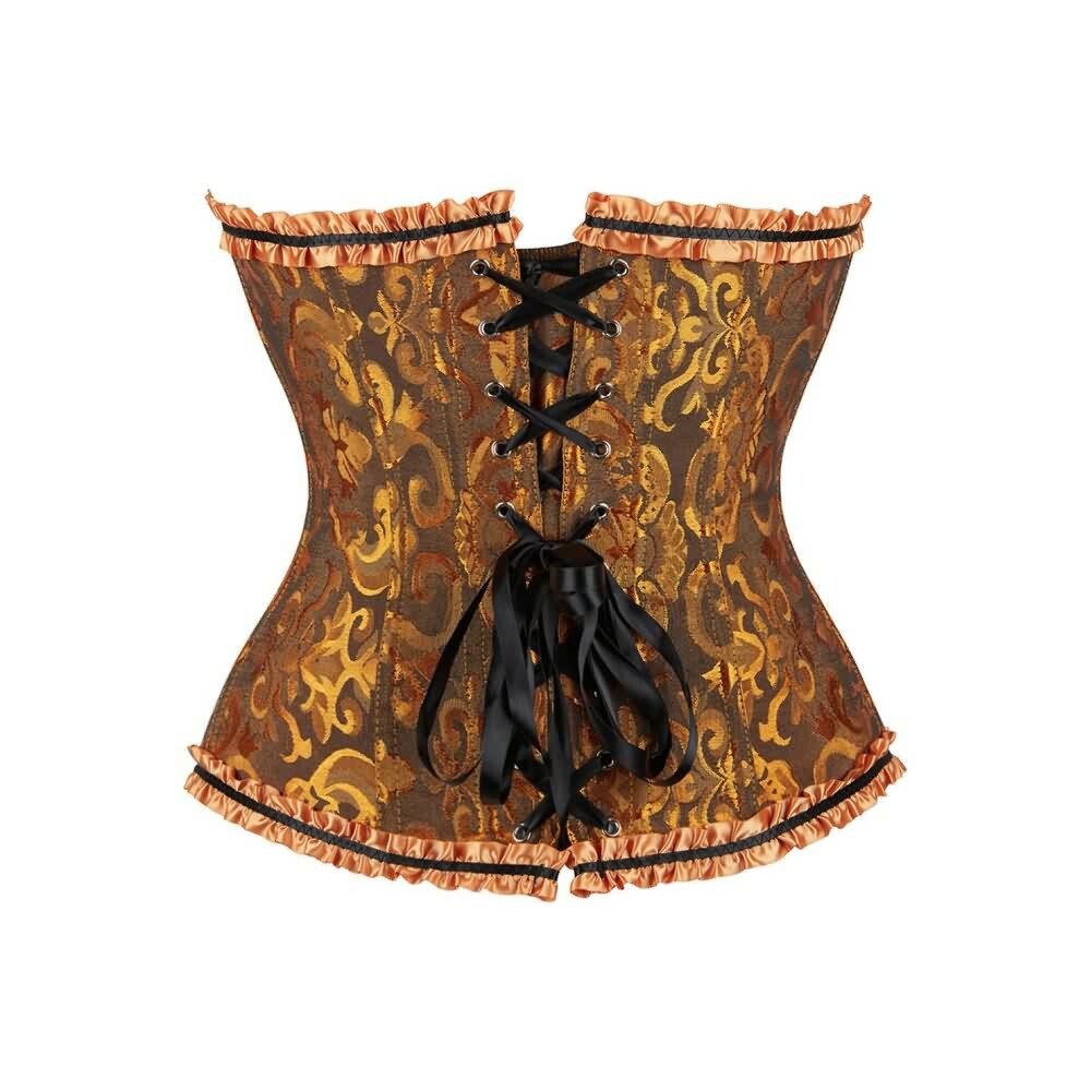 Y2K Gothic Ruffle Trim Hourglass Overbust Corset - Retro 90s Grunge & Pastel Goth Fashion