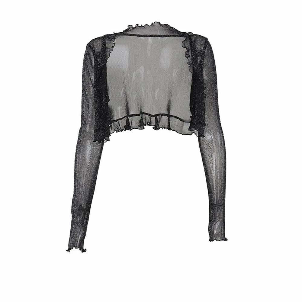 Y2K Gothic Sheer Bolero Jacket - 90s Grunge, Retro Style, Pastel Goth, Y2K Party Outfits